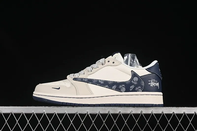 All categories Air Jordan Jordan series basketball shoes Air Jordan 1 Low high-end customized low-top sneakers Travis Scott x Fragment Design x Air Jordan 1 Low OG SP AJ1 Joe 1 Stussi joint rice blue flower hook low-top cultural casual sneakers JJ2508-551